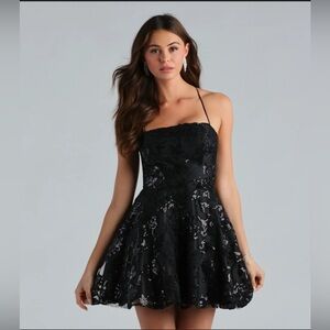 Windsor Black Sequin Lace Party Dress